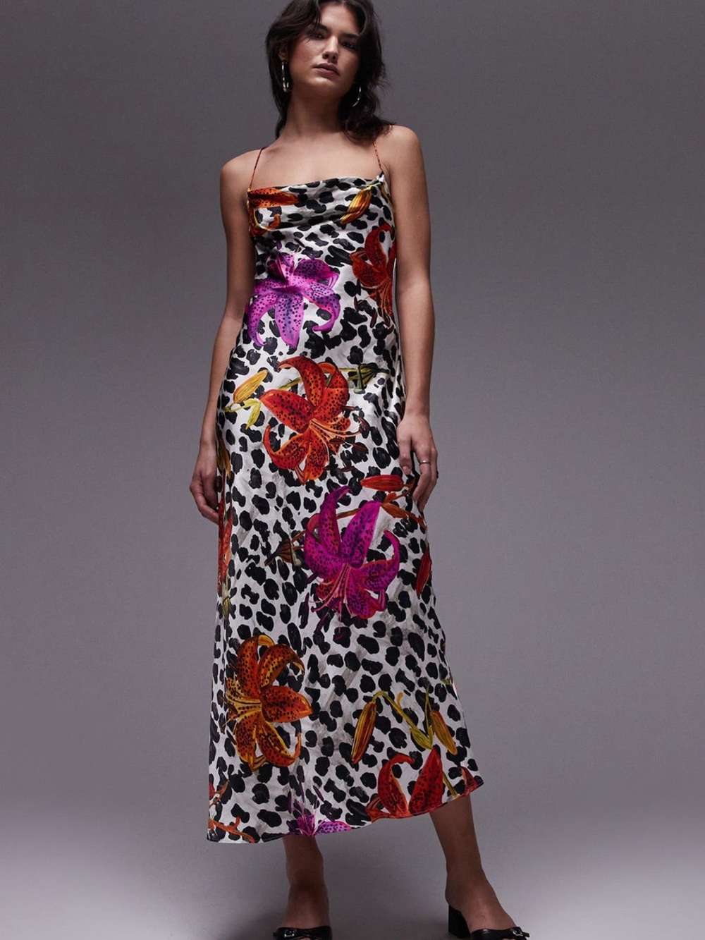 Topshop White Leopard Slip Dress with Pink & Orange Floral Print